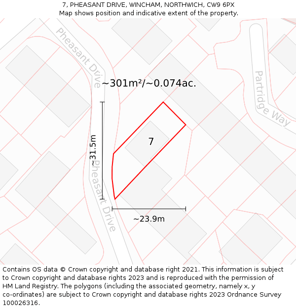 7, PHEASANT DRIVE, WINCHAM, NORTHWICH, CW9 6PX: Plot and title map