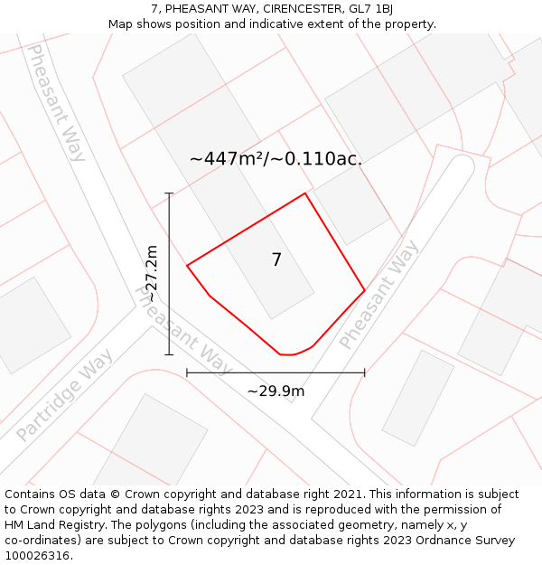 7, PHEASANT WAY, CIRENCESTER, GL7 1BJ: Plot and title map