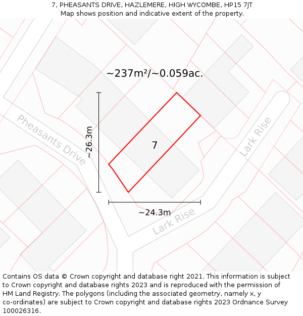 7, PHEASANTS DRIVE, HAZLEMERE, HIGH WYCOMBE, HP15 7JT: Plot and title map