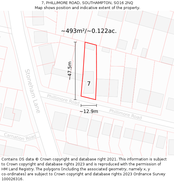 7, PHILLIMORE ROAD, SOUTHAMPTON, SO16 2NQ: Plot and title map