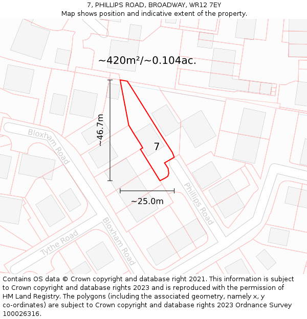 7, PHILLIPS ROAD, BROADWAY, WR12 7EY: Plot and title map