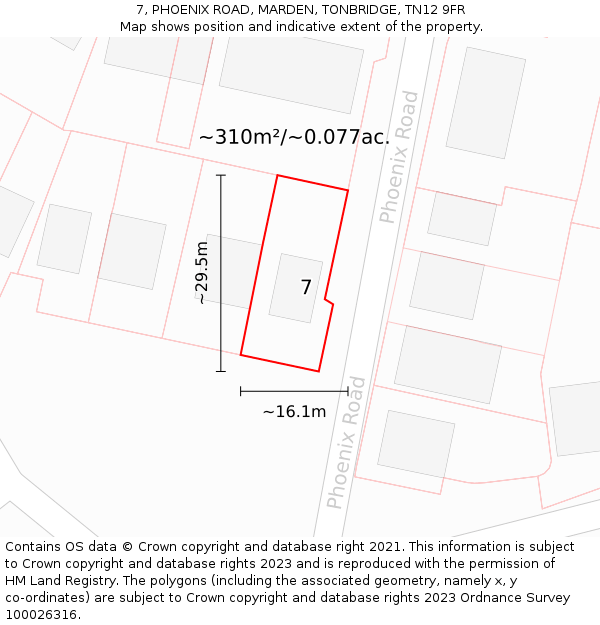 7, PHOENIX ROAD, MARDEN, TONBRIDGE, TN12 9FR: Plot and title map