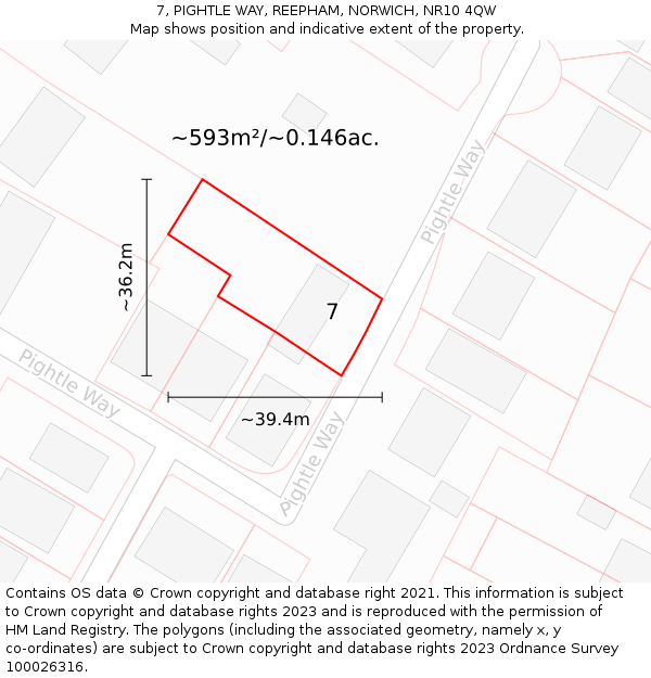 7, PIGHTLE WAY, REEPHAM, NORWICH, NR10 4QW: Plot and title map