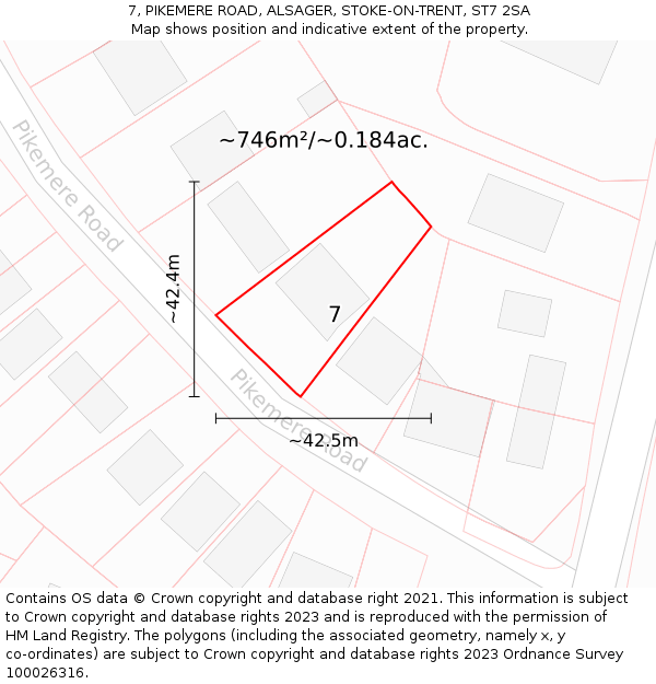 7, PIKEMERE ROAD, ALSAGER, STOKE-ON-TRENT, ST7 2SA: Plot and title map