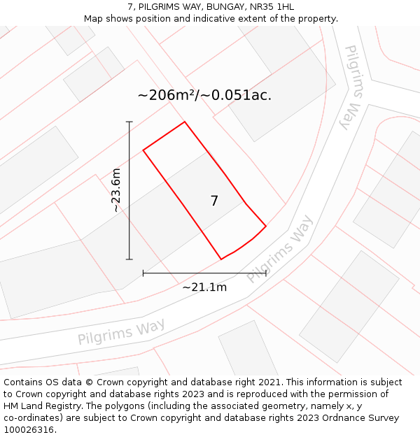 7, PILGRIMS WAY, BUNGAY, NR35 1HL: Plot and title map