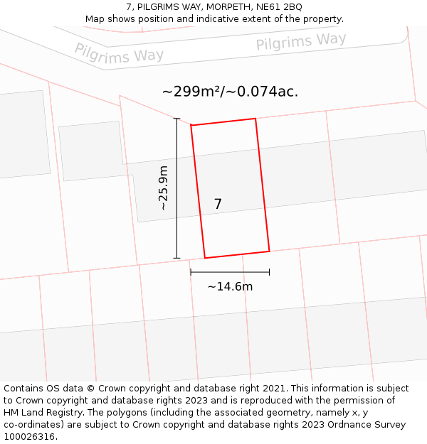 7, PILGRIMS WAY, MORPETH, NE61 2BQ: Plot and title map