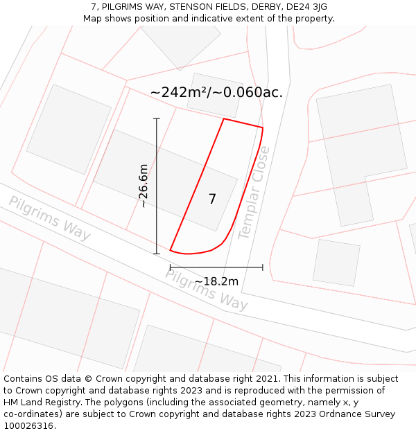 7, PILGRIMS WAY, STENSON FIELDS, DERBY, DE24 3JG: Plot and title map