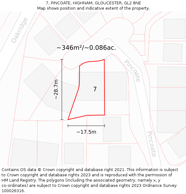 7, PINCOATE, HIGHNAM, GLOUCESTER, GL2 8NE: Plot and title map