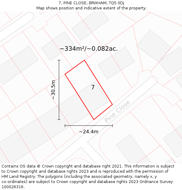 7, PINE CLOSE, BRIXHAM, TQ5 0DJ: Plot and title map