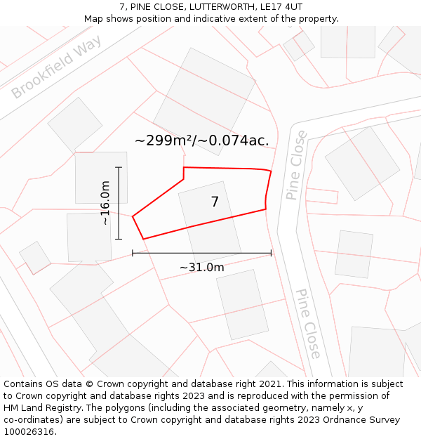 7, PINE CLOSE, LUTTERWORTH, LE17 4UT: Plot and title map