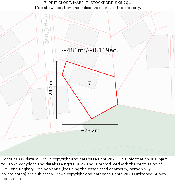 7, PINE CLOSE, MARPLE, STOCKPORT, SK6 7QU: Plot and title map