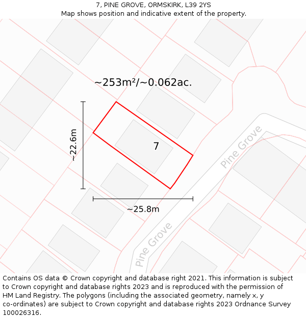 7, PINE GROVE, ORMSKIRK, L39 2YS: Plot and title map