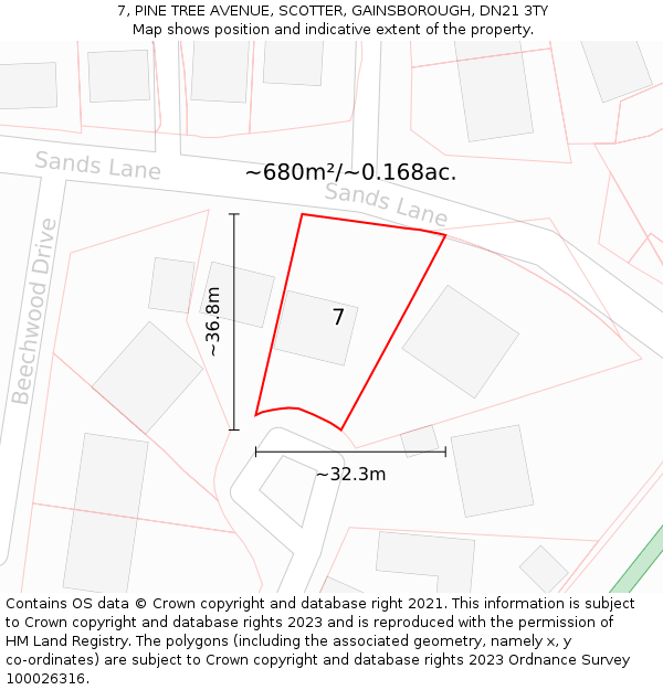 7, PINE TREE AVENUE, SCOTTER, GAINSBOROUGH, DN21 3TY: Plot and title map