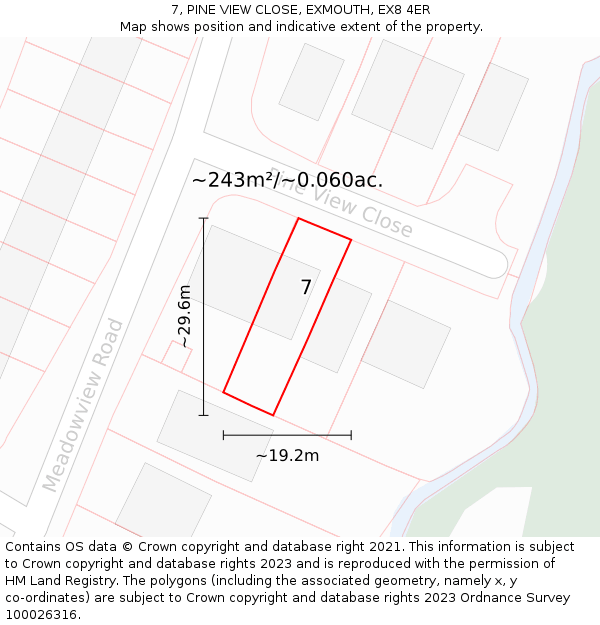 7, PINE VIEW CLOSE, EXMOUTH, EX8 4ER: Plot and title map