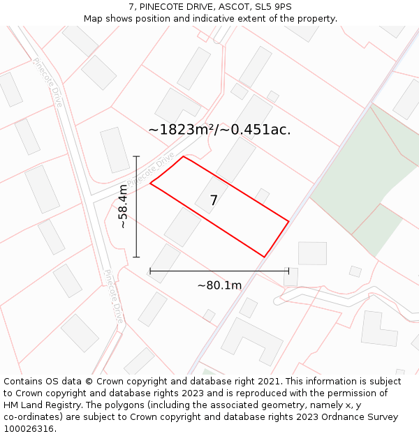 7, PINECOTE DRIVE, ASCOT, SL5 9PS: Plot and title map