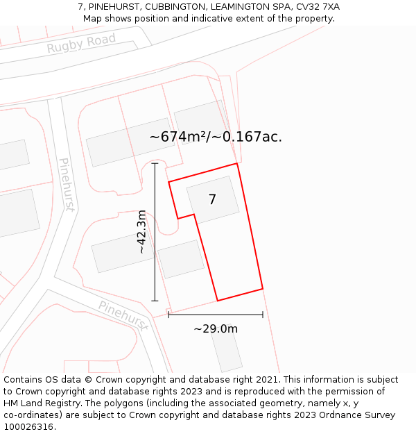 7, PINEHURST, CUBBINGTON, LEAMINGTON SPA, CV32 7XA: Plot and title map