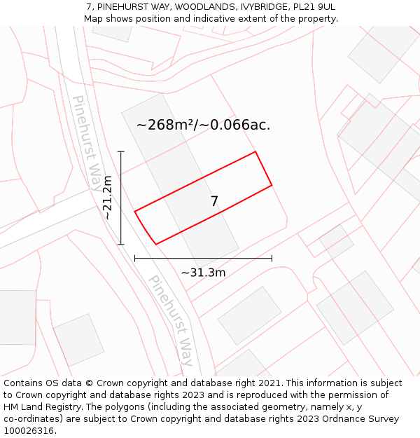 7, PINEHURST WAY, WOODLANDS, IVYBRIDGE, PL21 9UL: Plot and title map