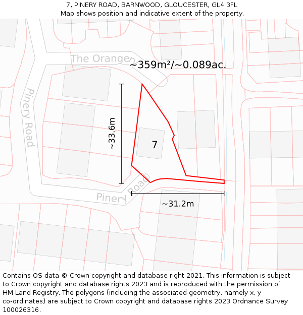 7, PINERY ROAD, BARNWOOD, GLOUCESTER, GL4 3FL: Plot and title map