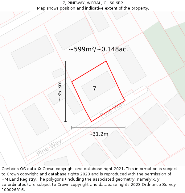 7, PINEWAY, WIRRAL, CH60 6RP: Plot and title map