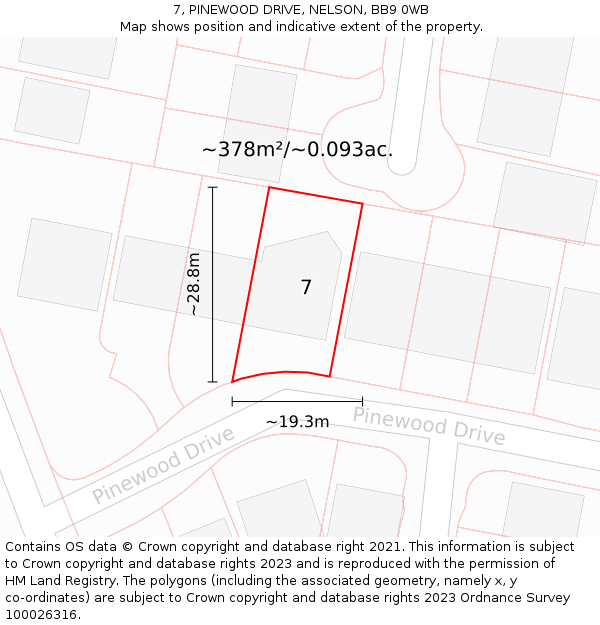 7, PINEWOOD DRIVE, NELSON, BB9 0WB: Plot and title map