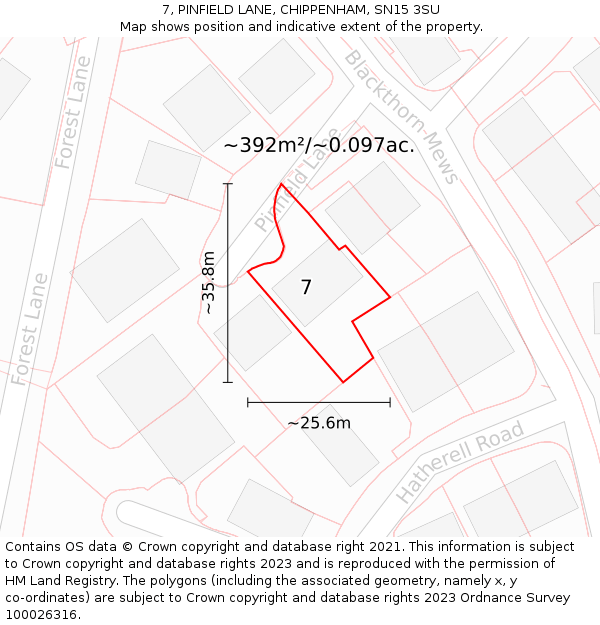 7, PINFIELD LANE, CHIPPENHAM, SN15 3SU: Plot and title map