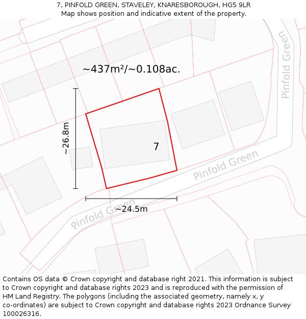 7, PINFOLD GREEN, STAVELEY, KNARESBOROUGH, HG5 9LR: Plot and title map