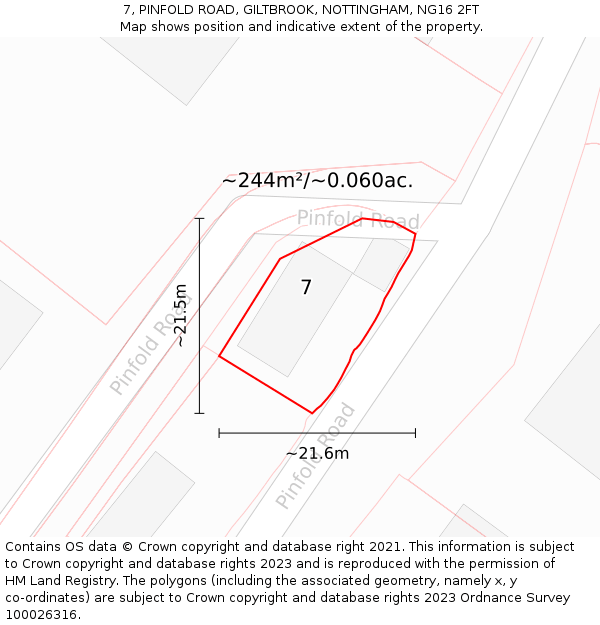 7, PINFOLD ROAD, GILTBROOK, NOTTINGHAM, NG16 2FT: Plot and title map