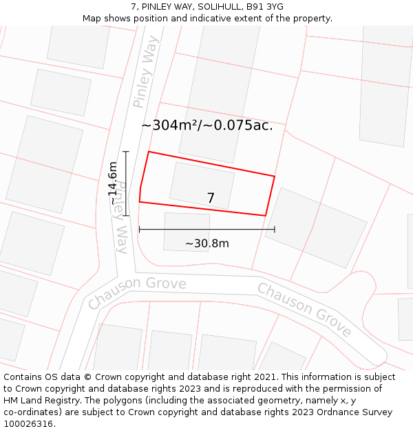 7, PINLEY WAY, SOLIHULL, B91 3YG: Plot and title map