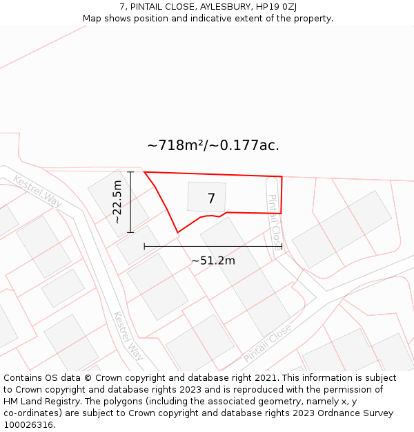 7, PINTAIL CLOSE, AYLESBURY, HP19 0ZJ: Plot and title map