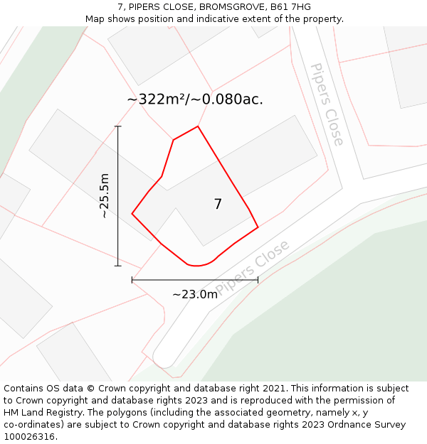 7, PIPERS CLOSE, BROMSGROVE, B61 7HG: Plot and title map
