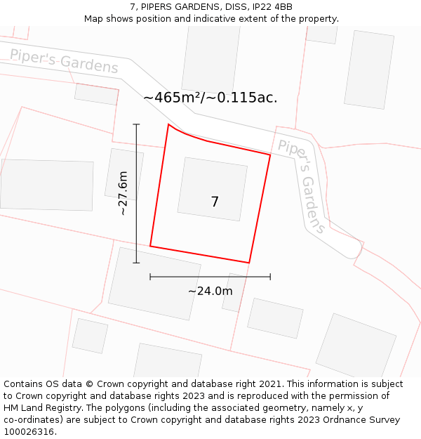 7, PIPERS GARDENS, DISS, IP22 4BB: Plot and title map