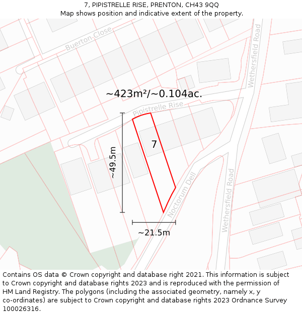 7, PIPISTRELLE RISE, PRENTON, CH43 9QQ: Plot and title map