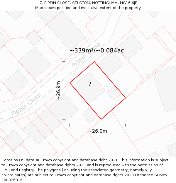 7, PIPPIN CLOSE, SELSTON, NOTTINGHAM, NG16 6JE: Plot and title map