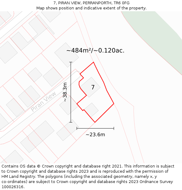 7, PIRAN VIEW, PERRANPORTH, TR6 0FG: Plot and title map