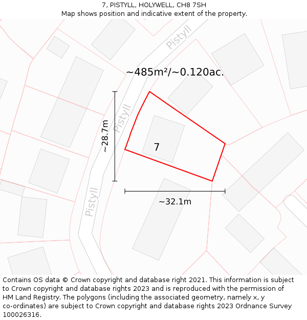 7, PISTYLL, HOLYWELL, CH8 7SH: Plot and title map