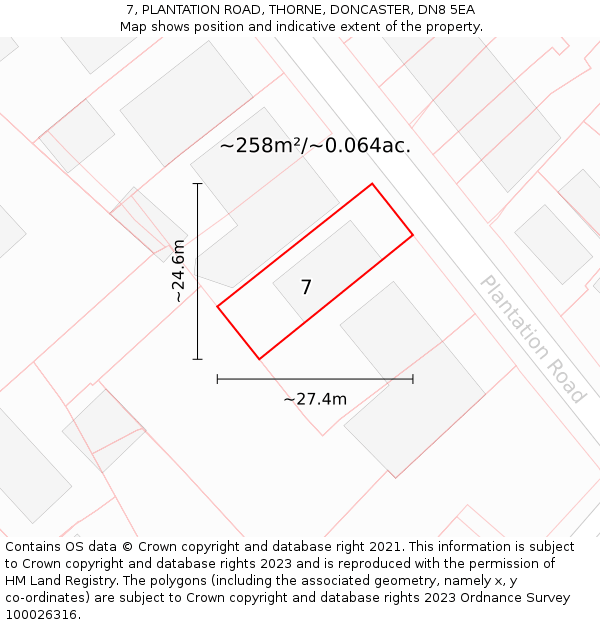 7, PLANTATION ROAD, THORNE, DONCASTER, DN8 5EA: Plot and title map