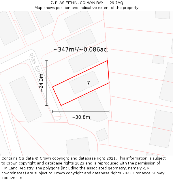 7, PLAS EITHIN, COLWYN BAY, LL29 7AQ: Plot and title map