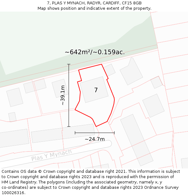 7, PLAS Y MYNACH, RADYR, CARDIFF, CF15 8GB: Plot and title map