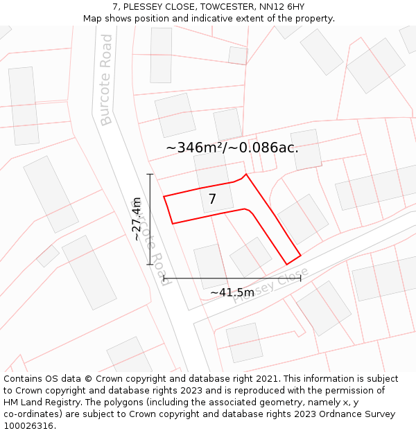 7, PLESSEY CLOSE, TOWCESTER, NN12 6HY: Plot and title map