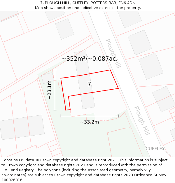 7, PLOUGH HILL, CUFFLEY, POTTERS BAR, EN6 4DN: Plot and title map