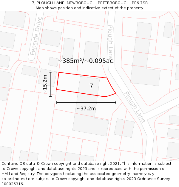 7, PLOUGH LANE, NEWBOROUGH, PETERBOROUGH, PE6 7SR: Plot and title map