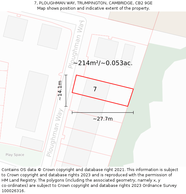7, PLOUGHMAN WAY, TRUMPINGTON, CAMBRIDGE, CB2 9GE: Plot and title map