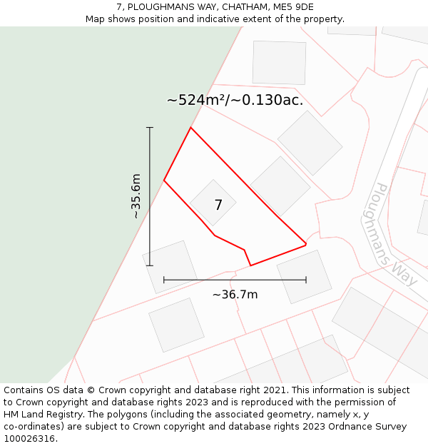 7, PLOUGHMANS WAY, CHATHAM, ME5 9DE: Plot and title map