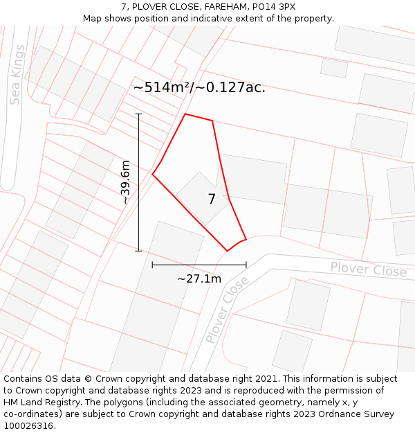 7, PLOVER CLOSE, FAREHAM, PO14 3PX: Plot and title map