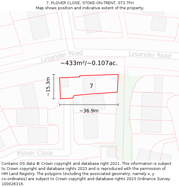 7, PLOVER CLOSE, STOKE-ON-TRENT, ST3 7FH: Plot and title map