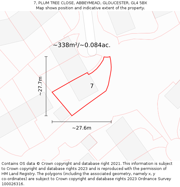 7, PLUM TREE CLOSE, ABBEYMEAD, GLOUCESTER, GL4 5BX: Plot and title map
