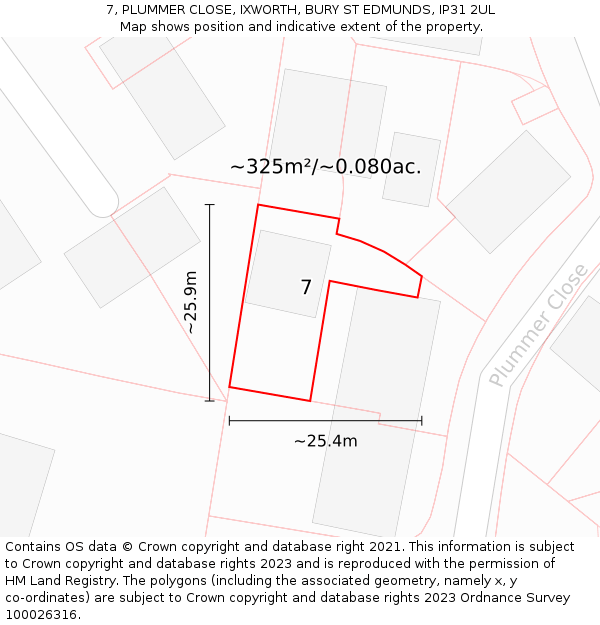 7, PLUMMER CLOSE, IXWORTH, BURY ST EDMUNDS, IP31 2UL: Plot and title map