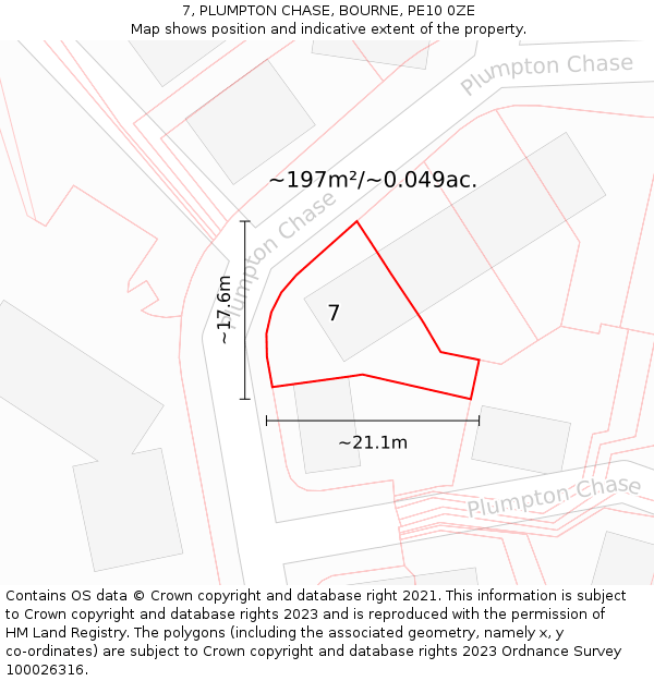 7, PLUMPTON CHASE, BOURNE, PE10 0ZE: Plot and title map