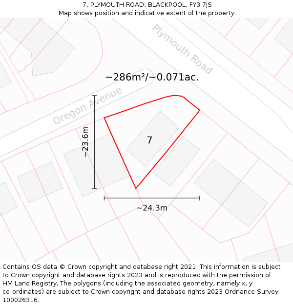 7, PLYMOUTH ROAD, BLACKPOOL, FY3 7JS: Plot and title map