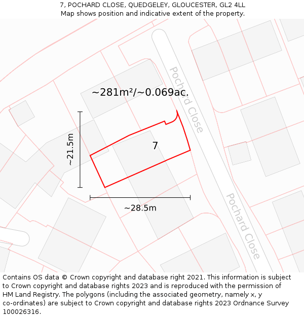 7, POCHARD CLOSE, QUEDGELEY, GLOUCESTER, GL2 4LL: Plot and title map
